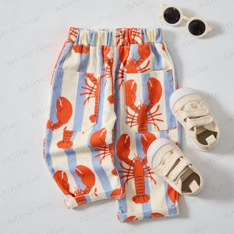 Baby Toddler Beige Blue White Stripe Lobster Cord Pants - image 3