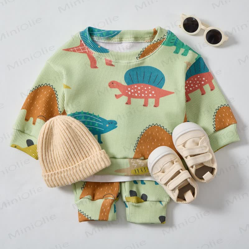 Baby Grey Green Dino Waffle 2-piece Set - image 2