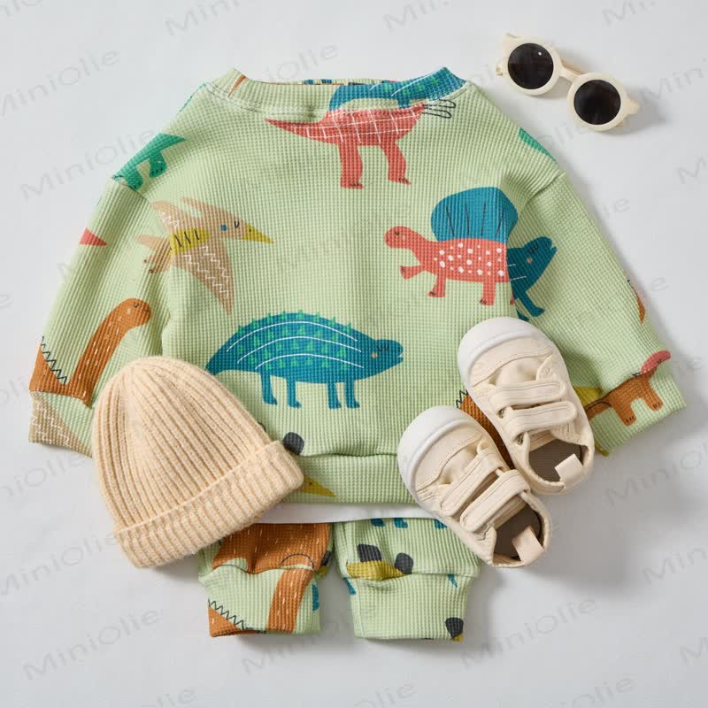 Baby Grey Green Dino Waffle 2-piece Set - image 3