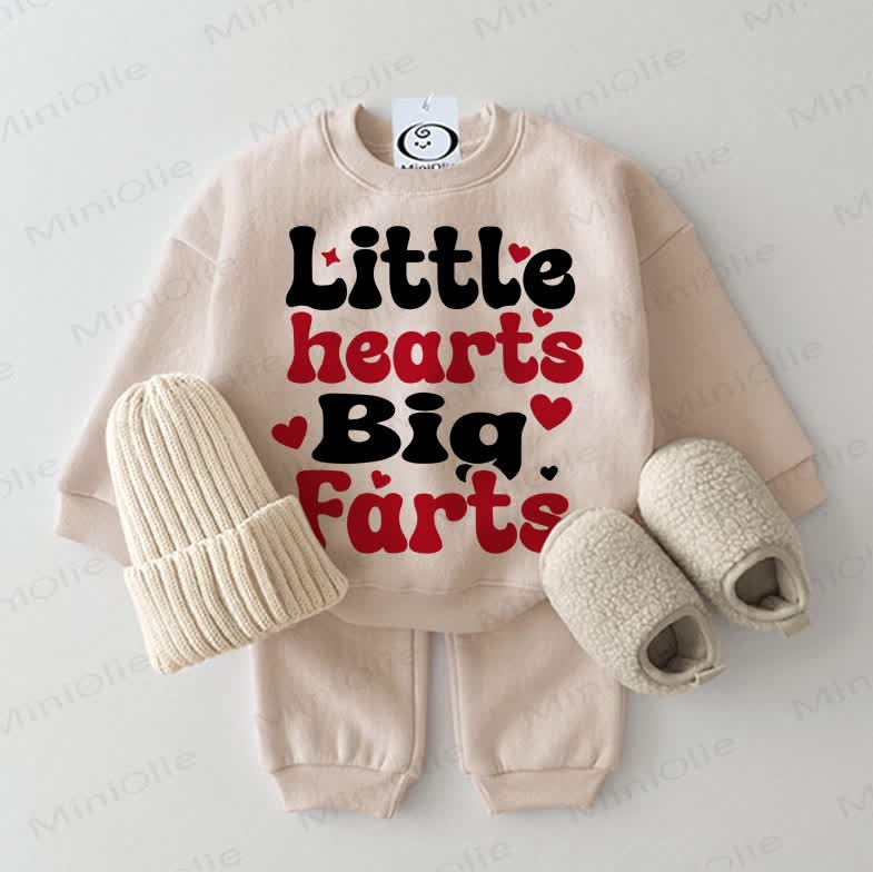 LITTLE HEARTS BIG FARTS Baby Sweatshirt 2-piece Beige Set - Beige - 2-3T - image 1