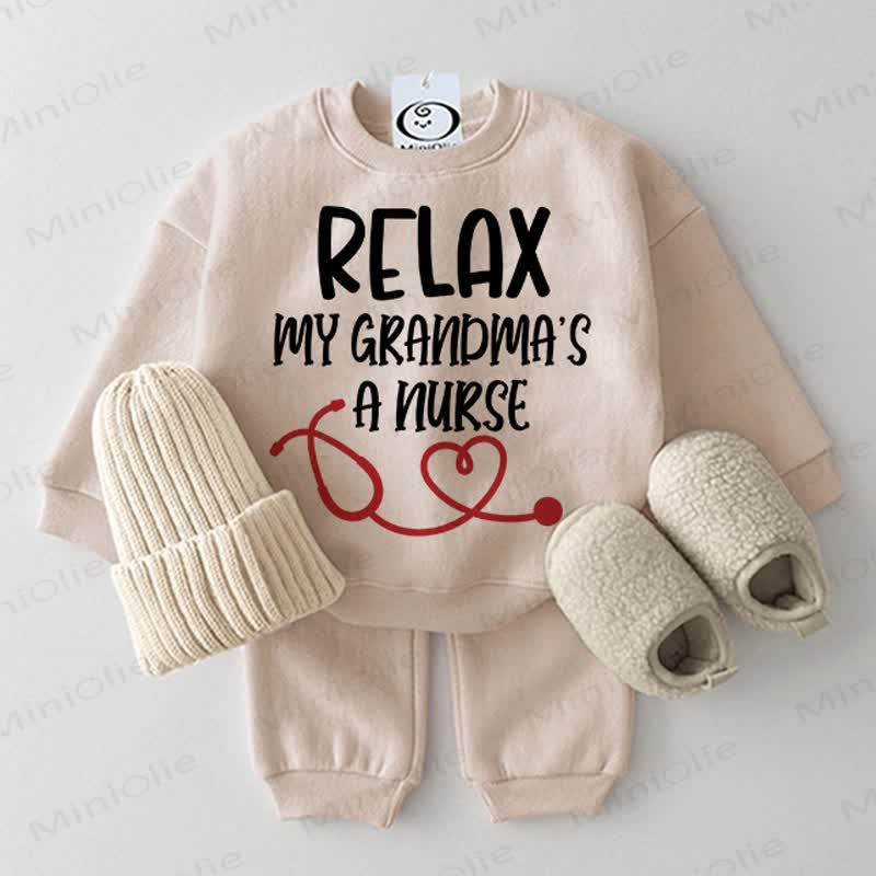 RELAX MY GRANDMA'S A NURSE Baby Love Beige 2-piece Set - Beige - 2-3T - image 1
