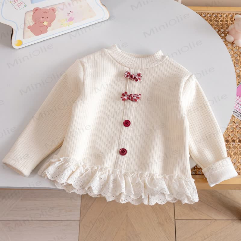 Toddler Girl Bow Lace Knit Top - Beige - 4.5-5.5T - image 12