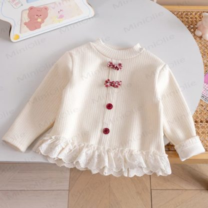 Toddler Girl Bow Lace Knit Top - Beige - 4.5-5.5T - image 12
