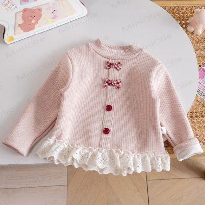 Toddler Girl Bow Lace Knit Top - Pink - 4.5-5.5T - image 3