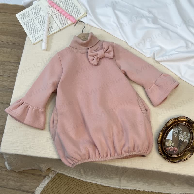 Toddler Girl 3D Bow Solid Color Puff Sleeve Dress - Pink - 5-6Y - image 3