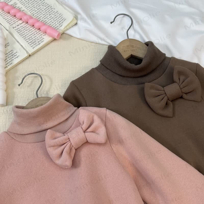 Toddler Girl 3D Bow Solid Color Puff Sleeve Dress - image 4