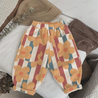 Baby Toddler Colored Striped Flowers Pants - Beige - 3-5T - image 1