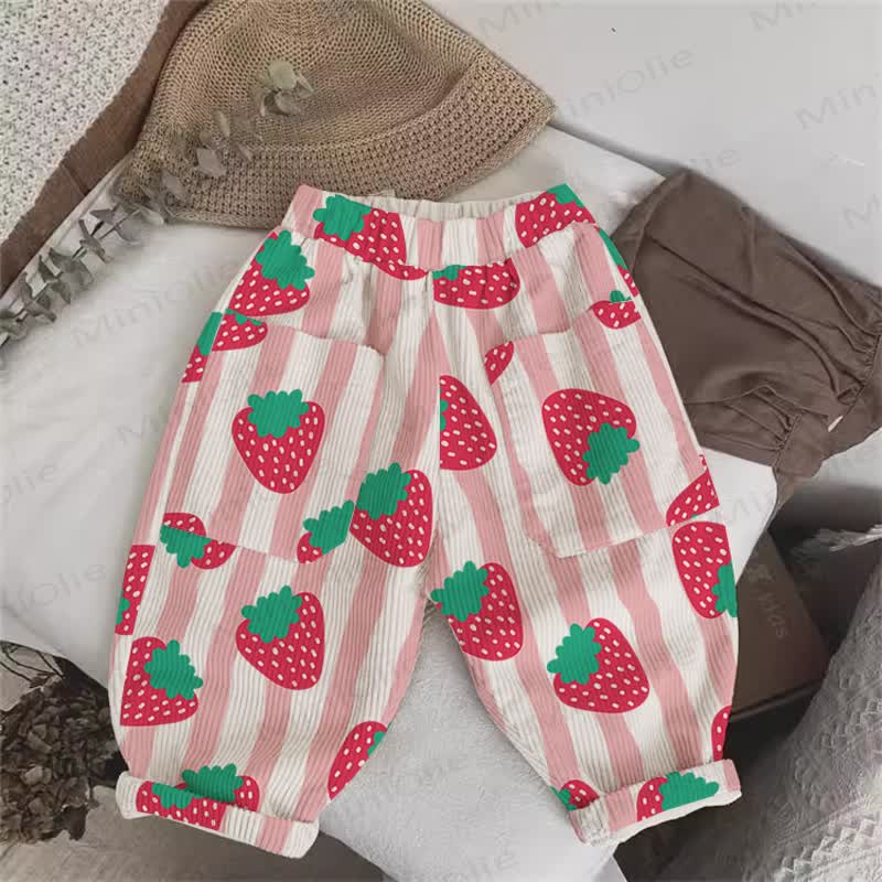 Baby Toddler Beige Stripe Strawberry Cord Pants - Beige - 5-7T - image 1