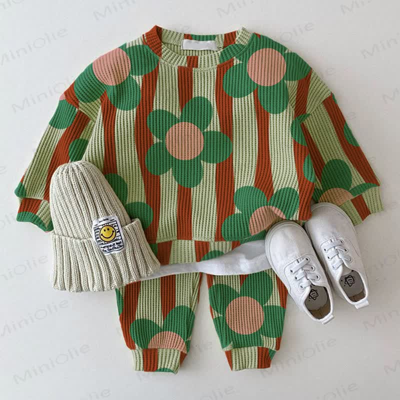 Baby Grey Green Waffle Flower Stripe 2-piece Set - Green - 2-3T - image 1