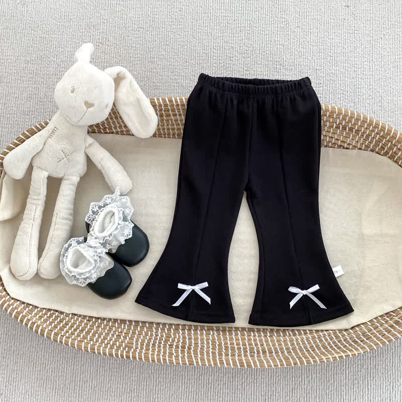 Baby Toddler Girl Knit Bow Cardigan/Black Pants/Stripe Pants - Black Pants - 5-7T - image 5