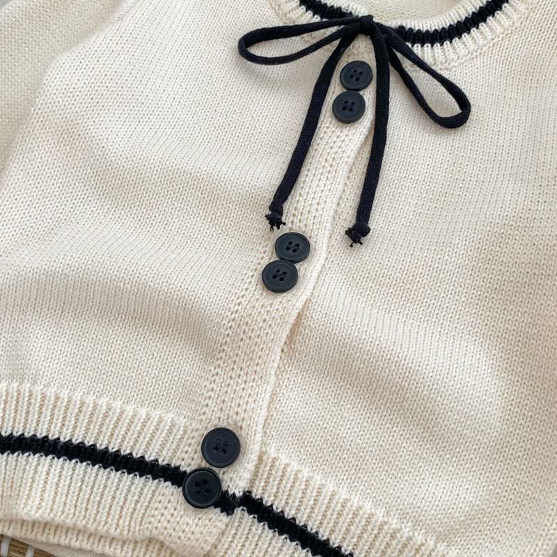 Baby Toddler Girl Knit Bow Cardigan/Black Pants/Stripe Pants - image 9