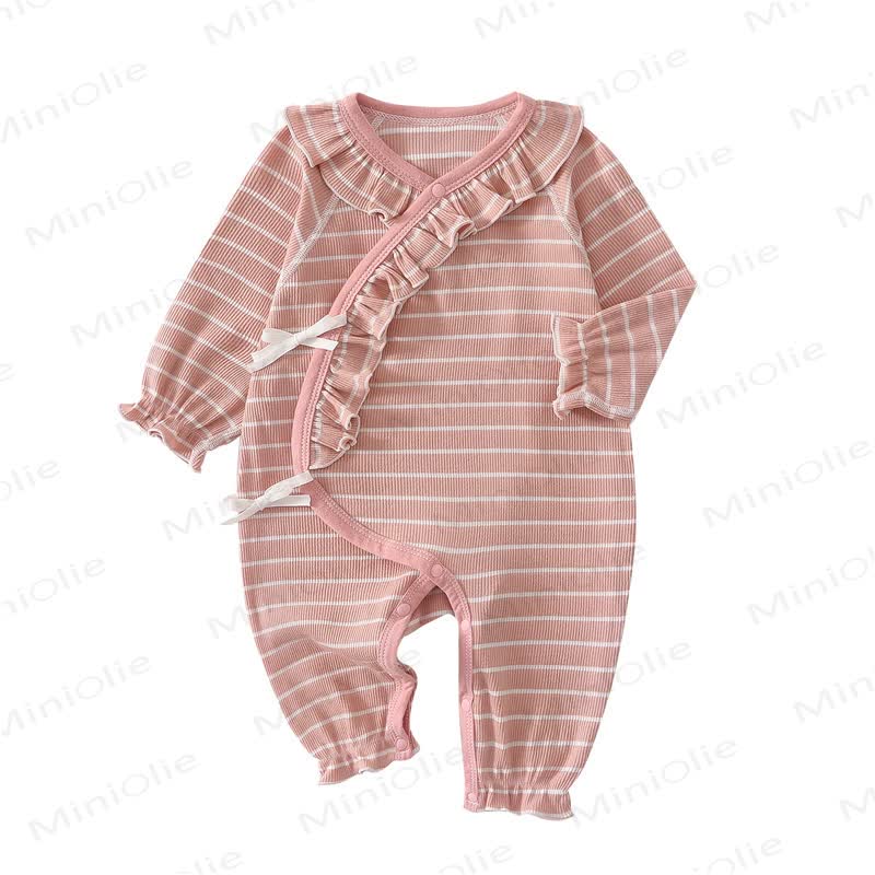 Baby Striped Ruffled Pink Romper - image 2