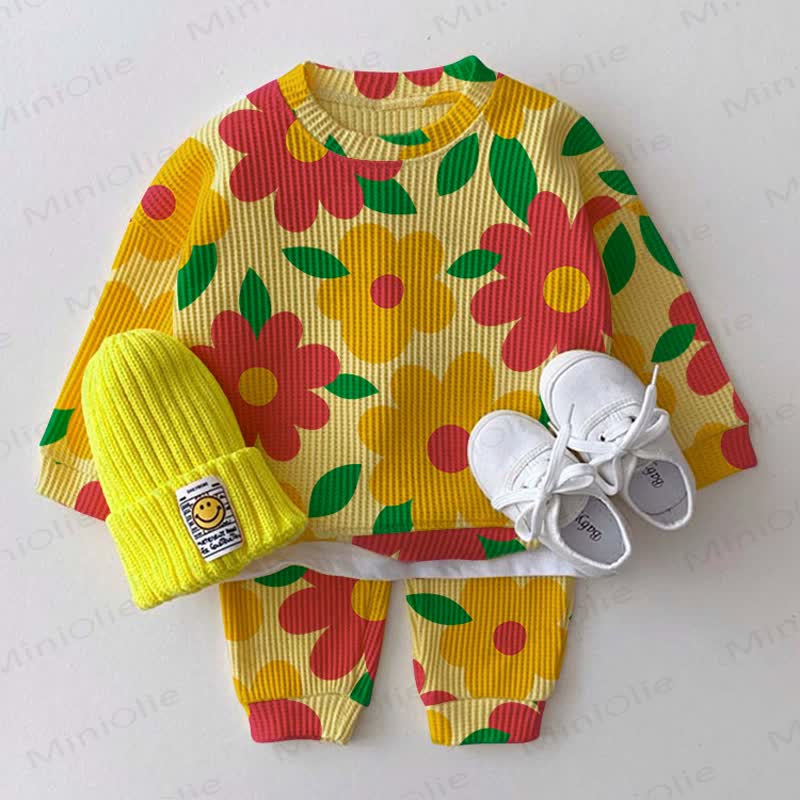 Baby Flower Yellow Waffle 2-piece Set - Yellow - 2-3T - image 1