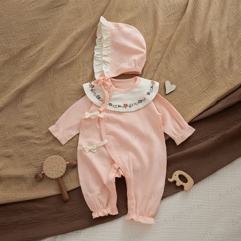 Baby Petal Collar Rib Romper with Hat - Pink - 12-18M - image 5