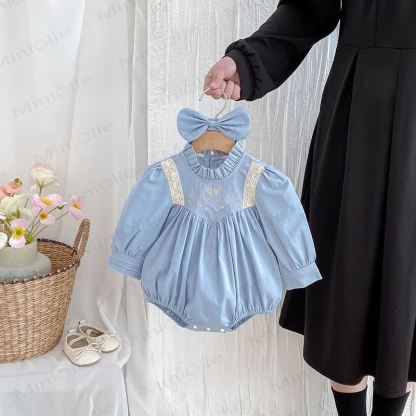 Baby Toddler Girl Bow Lace Flower Dress/ Bodysuit - Blue Bodysuit - 18-24M - image 6