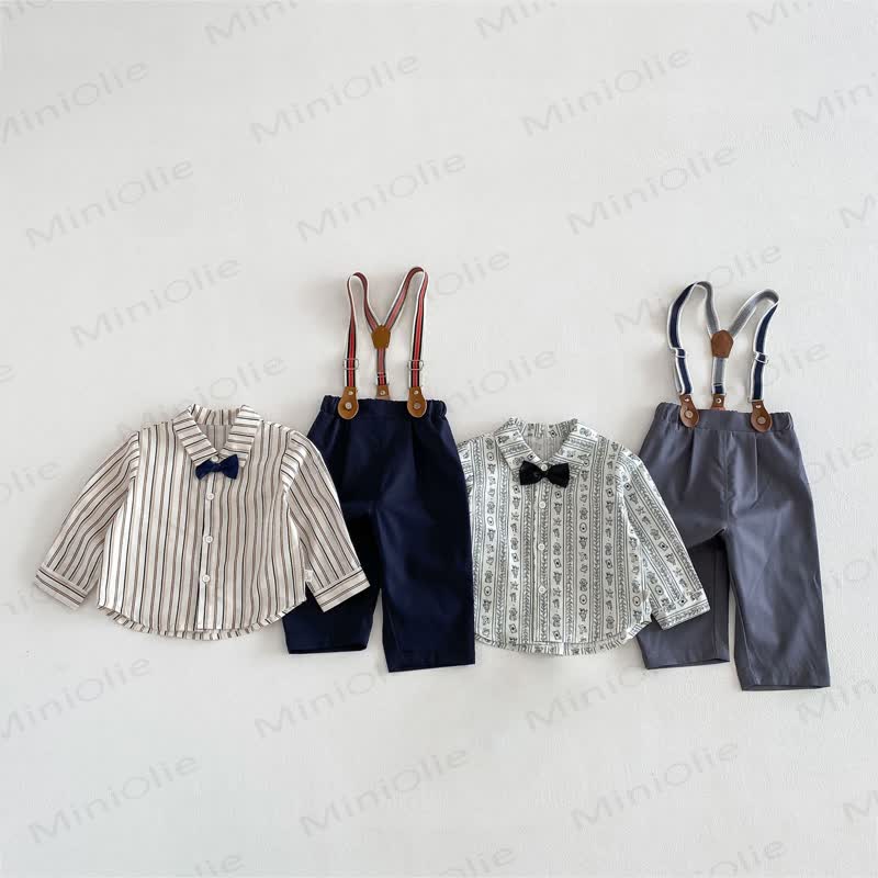 Baby Toddler Boy Solid Color Overalls/Bow Top - image 1