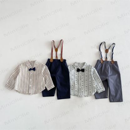 Baby Toddler Boy Solid Color Overalls/Bow Top - image 1
