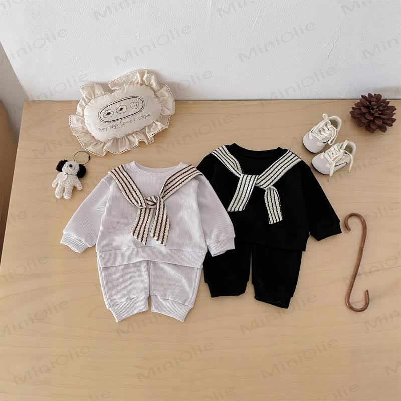 Baby Toddler Solid Color Stripe Shawl 2-piece Set - image 1
