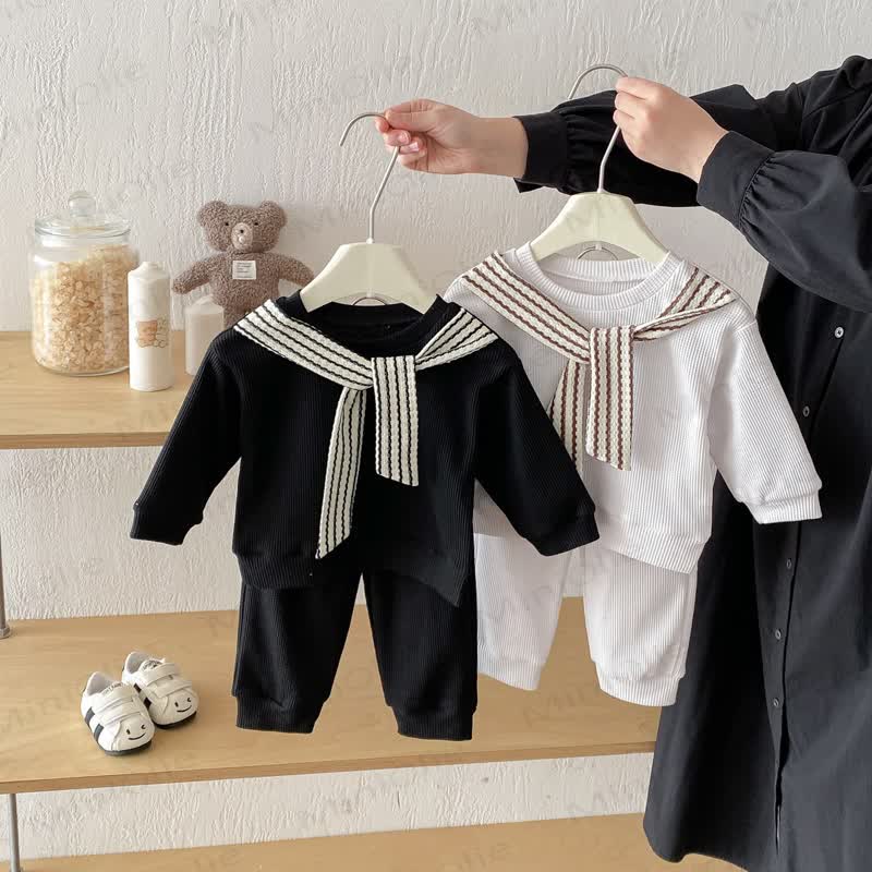 Baby Toddler Solid Color Stripe Shawl 2-piece Set - image 3