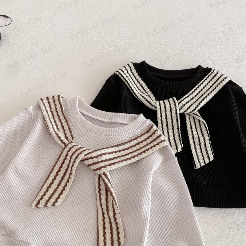 Baby Toddler Solid Color Stripe Shawl 2-piece Set - image 7