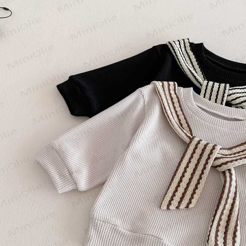 Baby Toddler Solid Color Stripe Shawl 2-piece Set - image 6