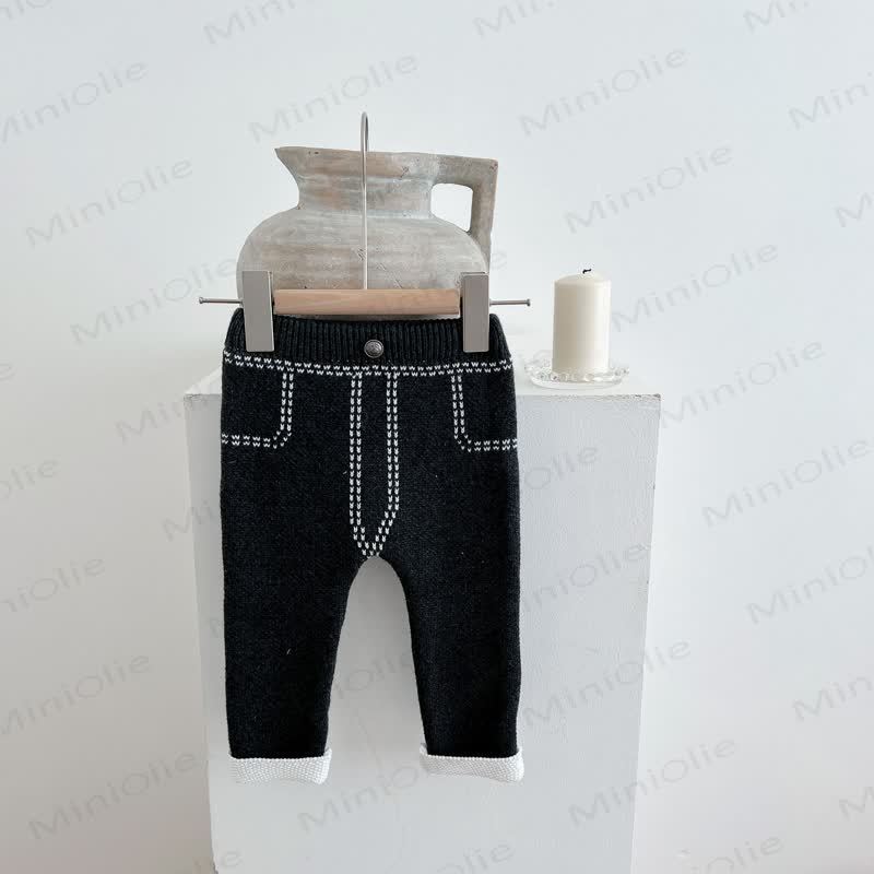 Baby Solid Color Knit Leggings - Black Grey - 2-3T - image 7