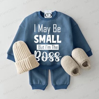 I MAY BE SMALL BUT I'M THE BOSS Baby Blue Sweatsuit 2-piece Set - Blue - 2-3T - image 1