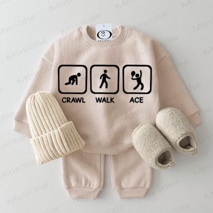 CRAWL WALK ACE Baby Sweatshirt 2-piece Beige Set - Beige - 2-3T - image 1