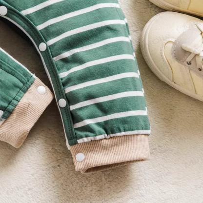 Baby Green Pupppy Striped Romper - image 5