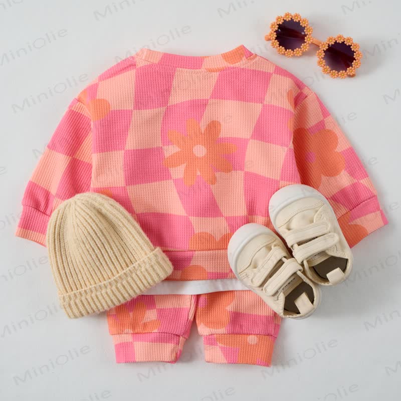 Baby Checkered Flowers Pink Waffle 2-piece Set - image 2
