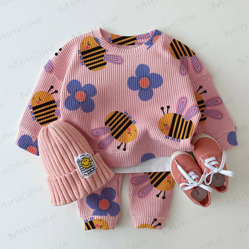 Baby Toddler Cute Bee & Floral Pink Sweatshirt 2-piece Set - Pink - 3-5T - image 1