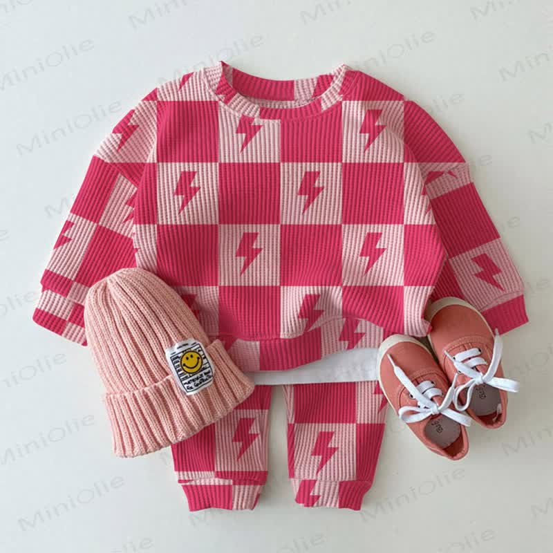  Baby Toddler Checkerboard Lightning Pink Sweatshirt 2-piece Set - Pink - 3-5T - image 1