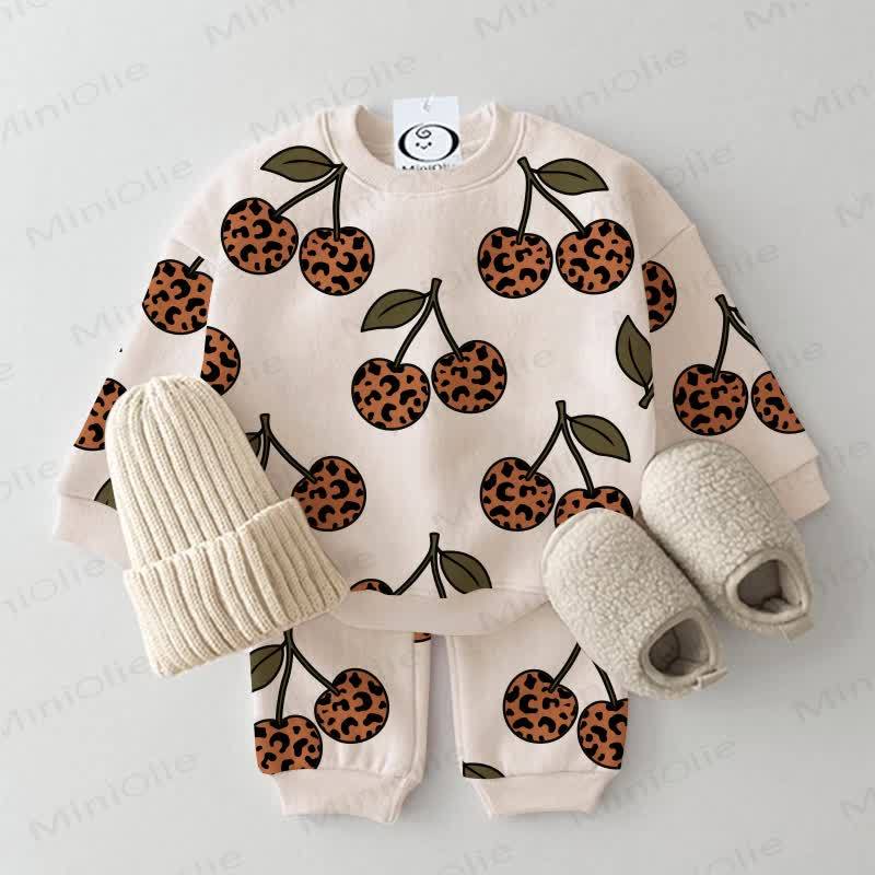 Baby Toddler Leopard-print Cherry Waffle 2-piece Beige Set - Beige - 3-5T - image 1