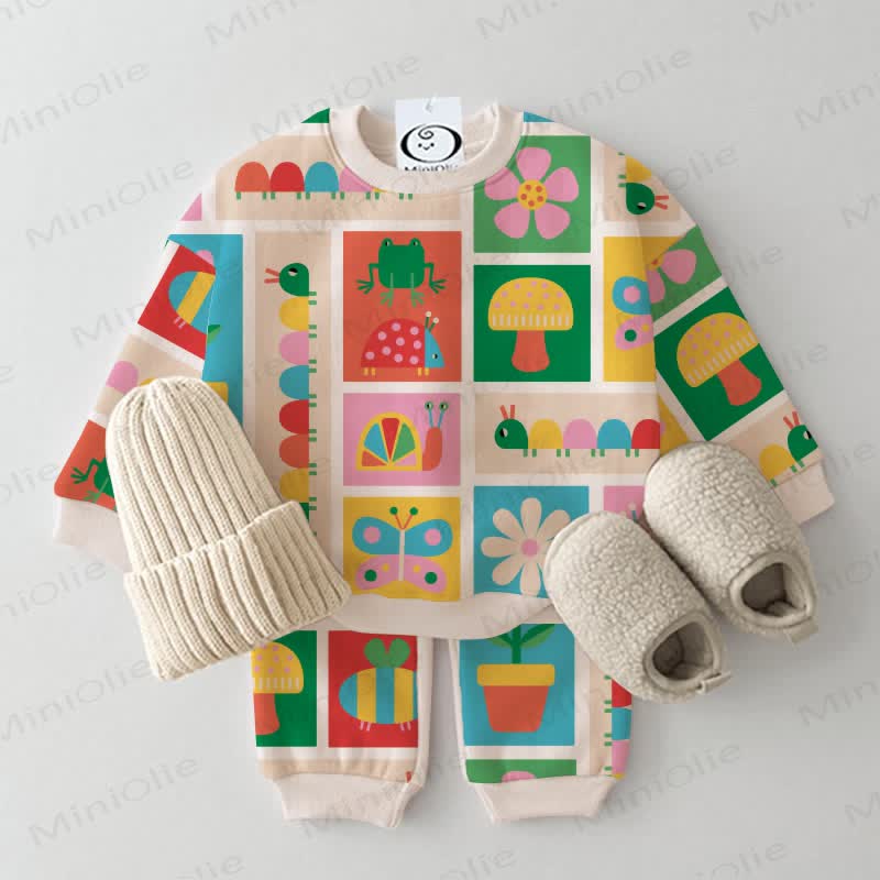 Baby Toddler Colorful Spring Animals Waffle 2-piece Beige Set - Beige - 3-5T - image 1
