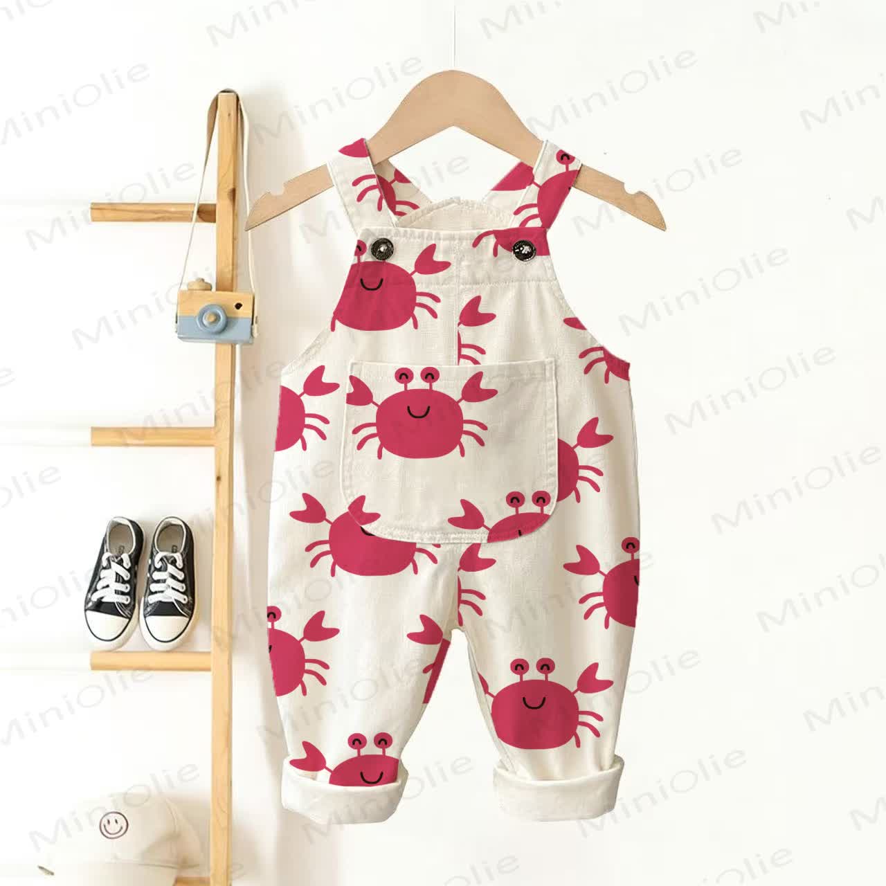 Baby Toddler Pink Crab White Overalls - White - 3-5T - image 1