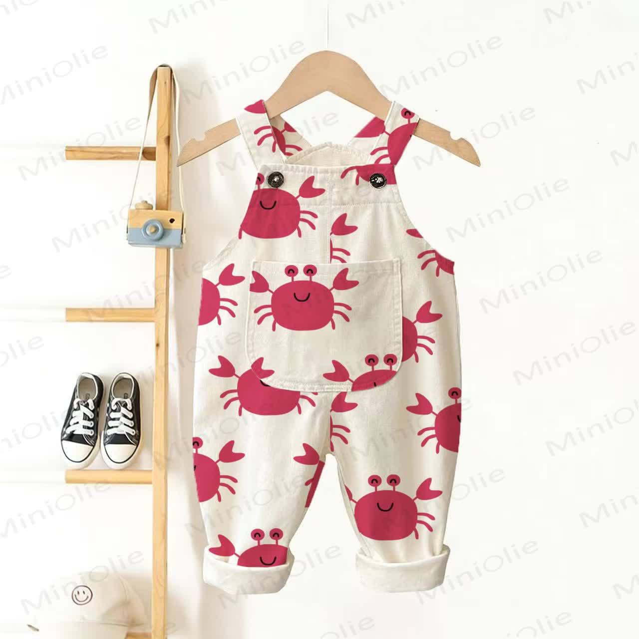 Baby Toddler Pink Crab White Overalls - White - 3-5T - image 1