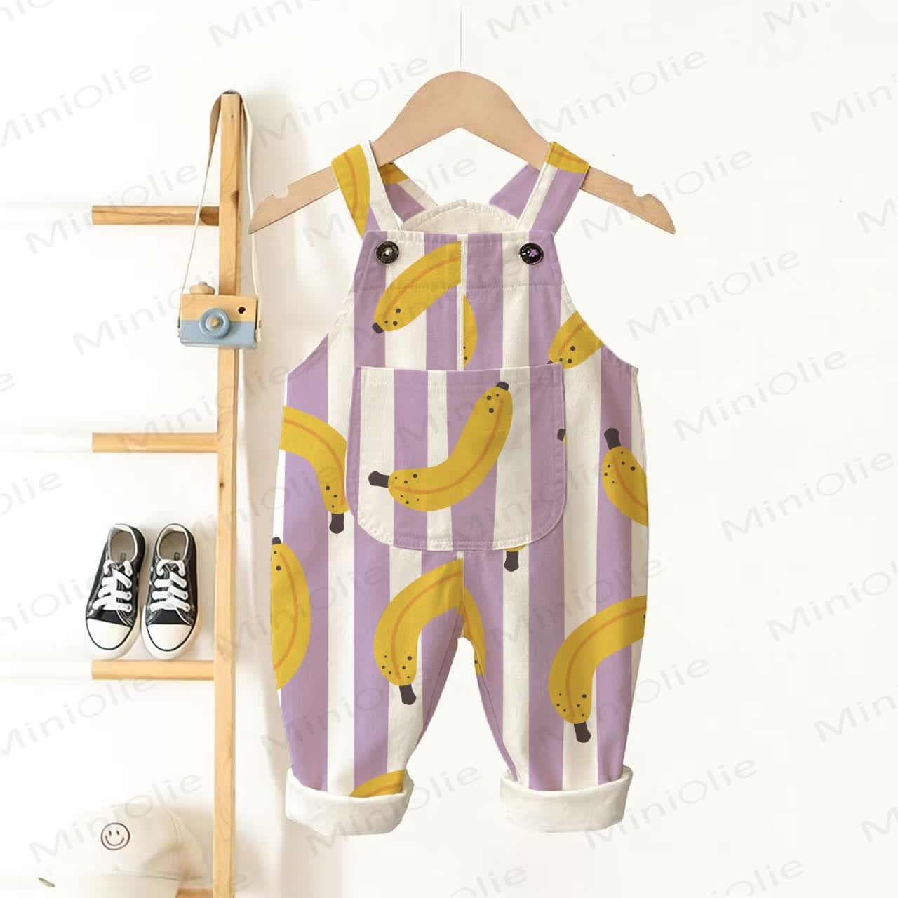 Baby Toddler Banana Purple Vertical Striped White Overalls - White&Purple - 3-5T - image 1