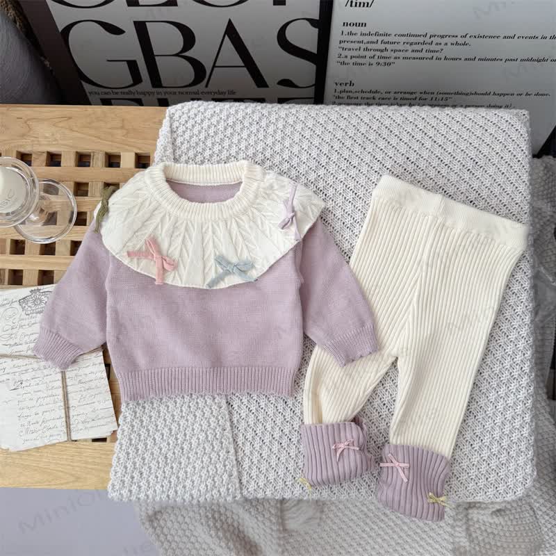 Baby Girl Bow Knit 2-piece Set - Purple - 2-3T - image 2