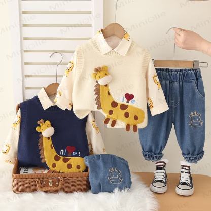 Baby Toddler Giraffe Love Knit 3-piece Set - image 1