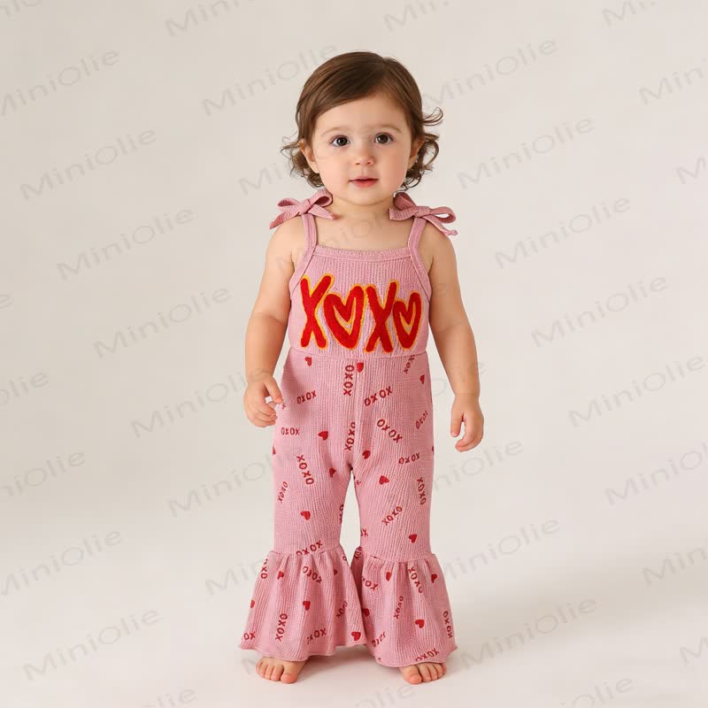 XOXO Baby Girl Bow Love Overalls - image 2