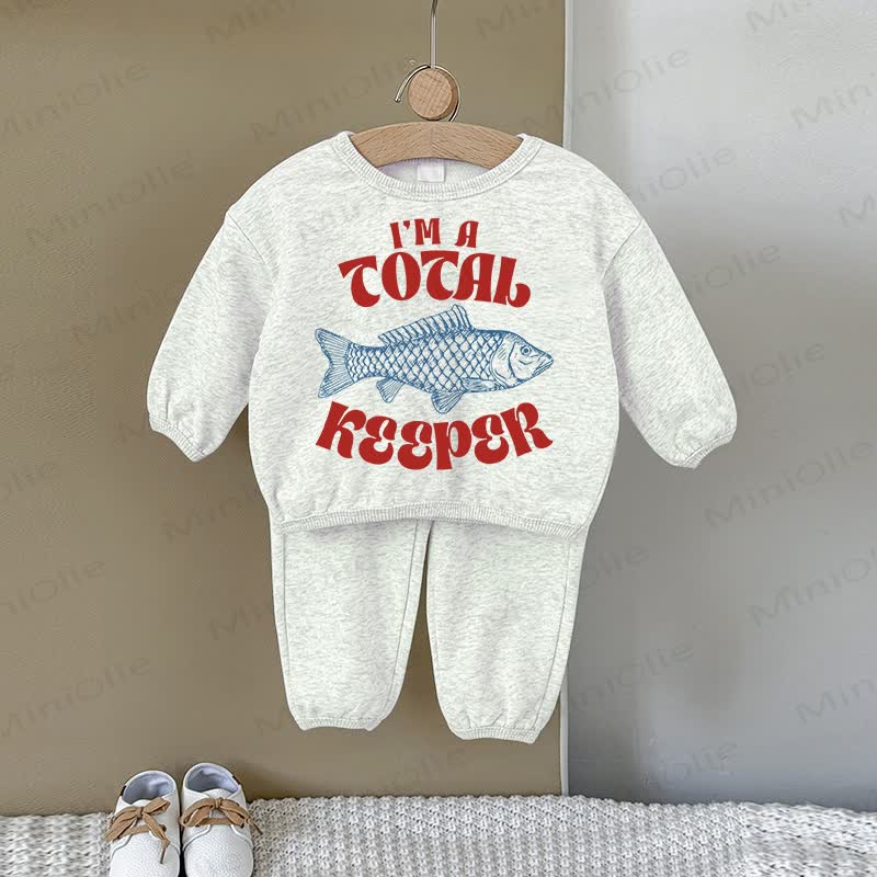 I'M A TOTAL KEEPER Baby Gray Fish Sweatshirt 2-piece Set - Gray - 2-3T - image 1