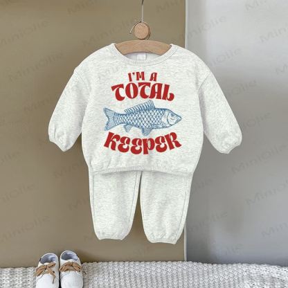 I'M A TOTAL KEEPER Baby Gray Fish Sweatshirt 2-piece Set - Gray - 2-3T - image 1