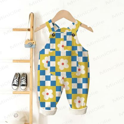 Baby Toddler White Plaid Flower Woven Overalls  - White - 3-5T - image 1