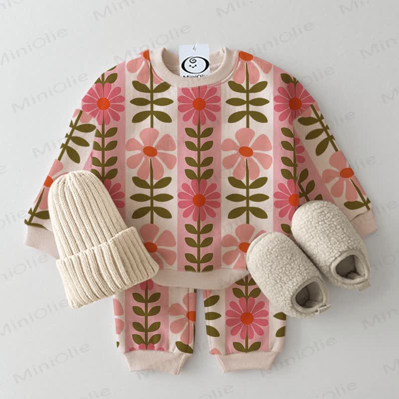 Baby Beige Pink Stripe Flower 2-piece Set - Beige - 2-3T - image 1