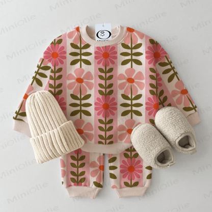 Baby Beige Pink Stripe Flower 2-piece Set - Beige - 2-3T - image 1