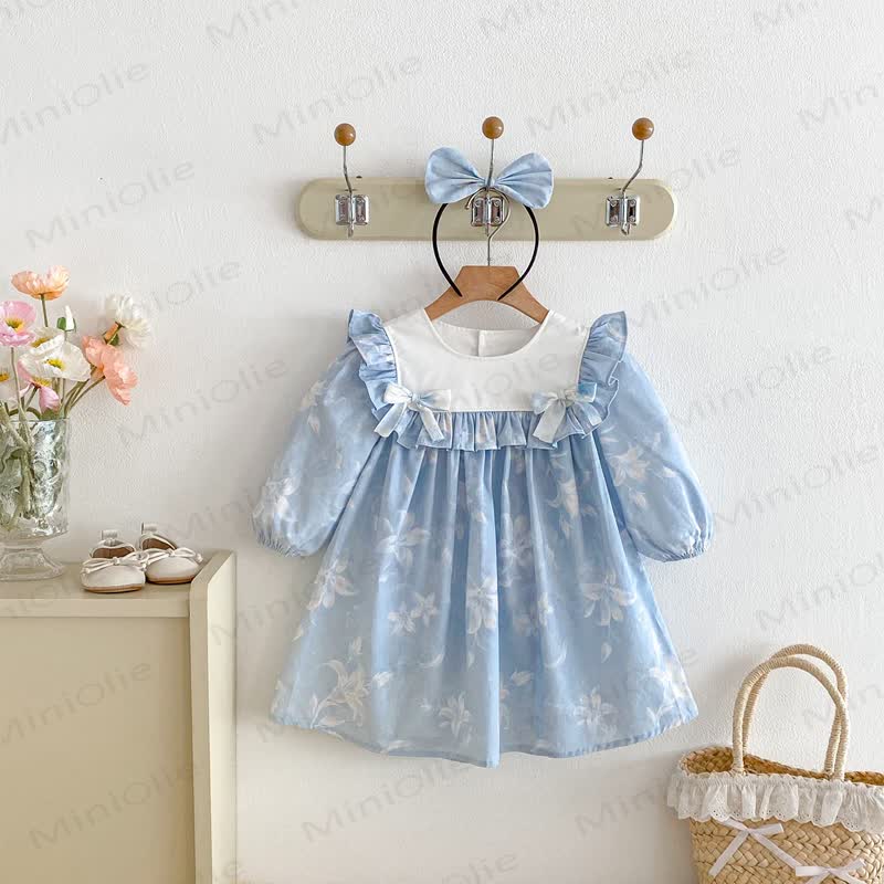 Toddler Kid Girl Flower Bow Dress - Blue - 10Y - image 1