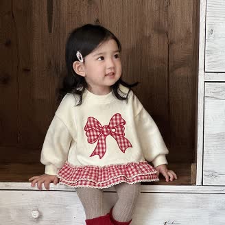 Baby Girl Bow Plaid Sweatshirt - image 3