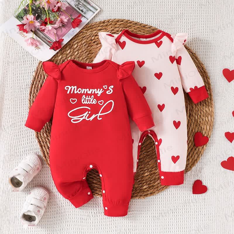 2-pack MOMMY'S LITTLE GIRL Baby Heart Romper - Red - 9-12M - image 1