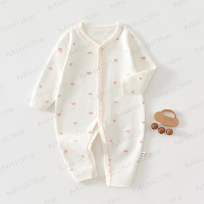 Baby Solid Color/Heart All-cotton Romper - Pink Heart - 18-24M - image 5