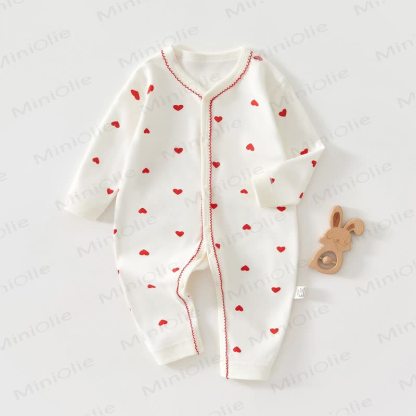 Baby Solid Color/Heart All-cotton Romper - Red Heart - 18-24M - image 4